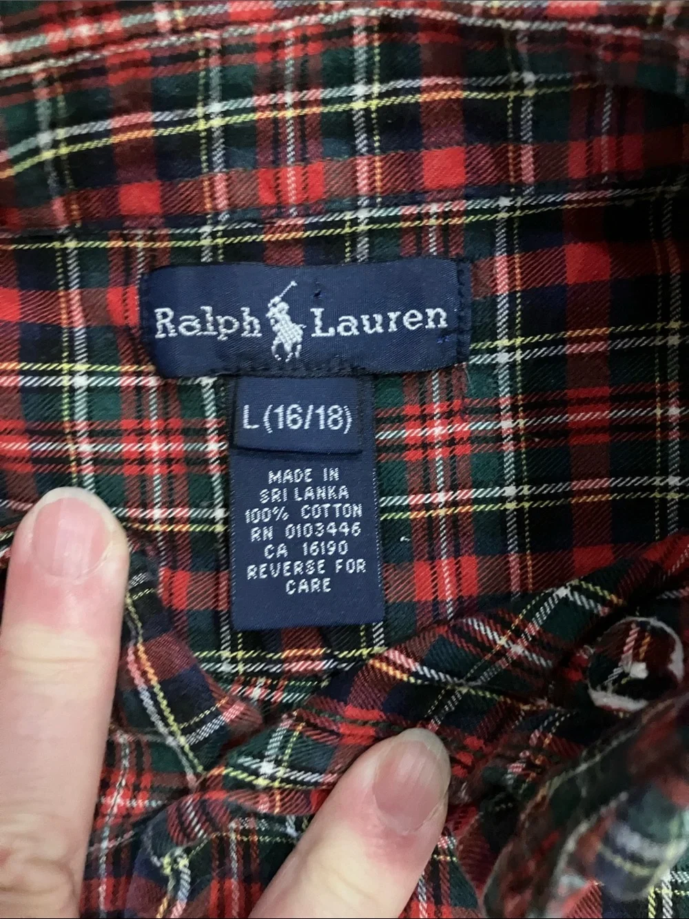 Ralph Lauren Boys Red & Black Plaid Button-Down Shirt with Red Pony Sz 16/18 GUC